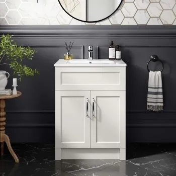 Milos Cotton White Basin Vanity 600mm - Traditional Handles