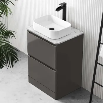 Corsica Tungsten Grey Vanity Drawer with Marble Top & Marin Basin 600mm