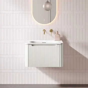 Sorrento Fluted Coastal White Wall Hung Drawer Vanity with Matt White Basin 600mm