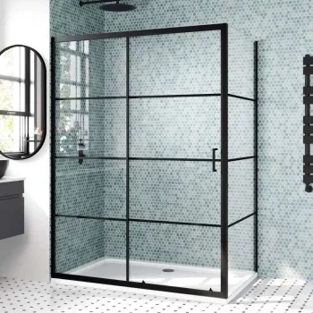 London Matt Black Grid 6mm Sliding Shower Enclosure 1400x900mm
