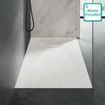 Berlin Rectangular Matt White Slate Effect SMC Composite Shower Tray 1700x700mm