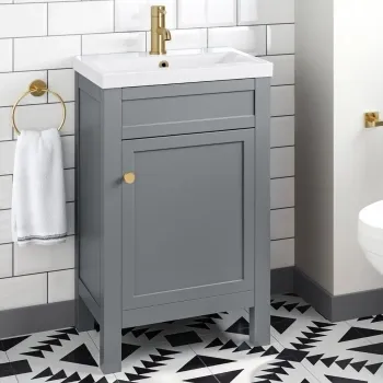 Bermuda Dove Grey Basin Vanity 500mm - Brushed Brass Accents