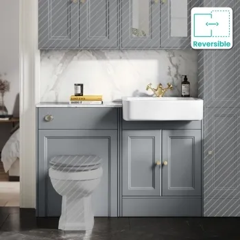 Monaco Dove Grey Combination Vanity Basin with Marble Top 1200mm (Excludes Pan & Cistern) - Brushed Brass Accents