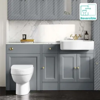 Monaco Dove Grey Combination Vanity Basin with Marble Top and Seattle Toilet 1500mm - Brushed Brass Accents