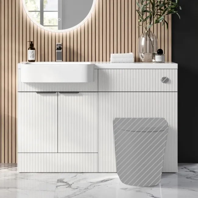 Sicily Fluted Coastal White Basin Vanity and Back To Wall Toilet Unit 1200mm (Excludes Toilet) - Chrome Handles- Left Handed