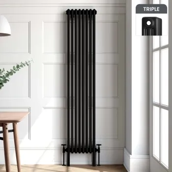Athens Matt Black Triple Column Vertical Traditional Radiator 1800x380mm