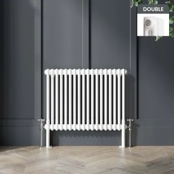Athens White Double Column Horizontal Traditional Radiator 600x785mm