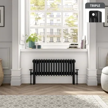 Athens Matt Black Triple Column Horizontal Traditional Radiator 300x785mm