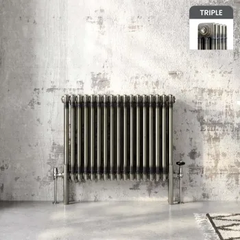 Athens Raw Metal Triple Column Horizontal Traditional Radiator 600x785mm