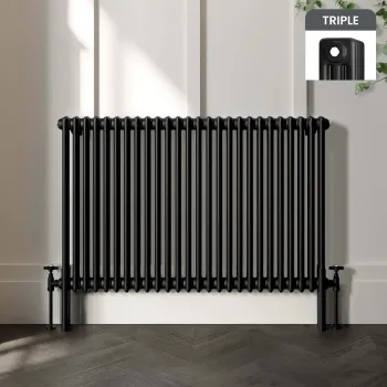 Athens Matt Black Triple Column Horizontal Traditional Radiator 750x1190mm