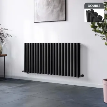 Marbella Matt Black Double Oval Panel Radiator 600x1200mm