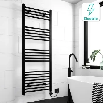 Barcelona Electric Matt Black Straight Heated Towel Rail 1600x600mm
