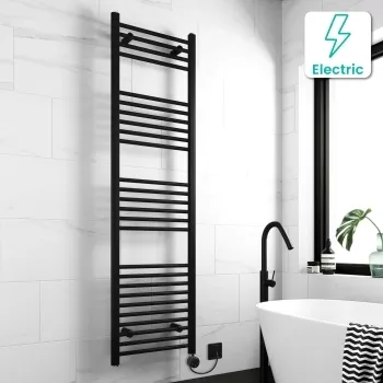 Barcelona Electric Matt Black Straight Heated Towel Rail 1800x500mm