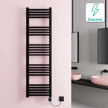 Valetta Electric Matt Black Square Heated Towel Rail 1600x450mm