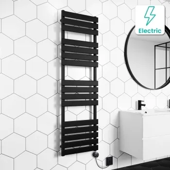 Santorini Electric Matt Black Flat Panel Heated Towel Rail 1600x450mm