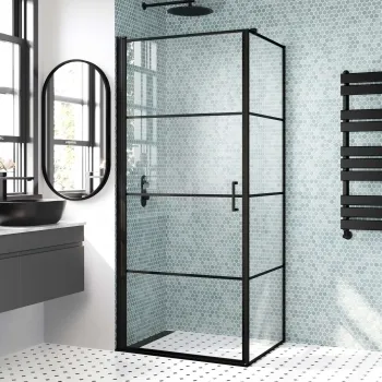 Toulon Matt Black Grid Easy Clean 6mm Pivot Shower Enclosure 900x700mm