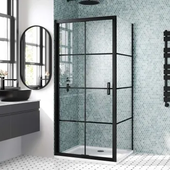 London Matt Black Grid 6mm Bifold Shower Enclosure 900x700mm