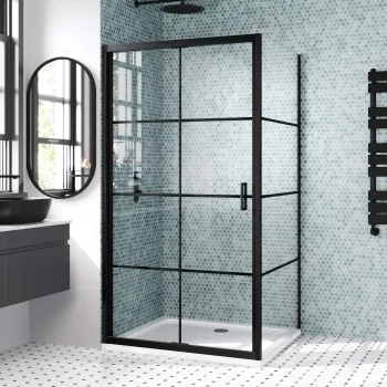 London Matt Black Grid 6mm Bifold Shower Enclosure 1000x800mm