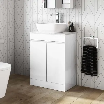 Trent Gloss White Vanity with Marble Top & Curved Counter Top Basin 600mm