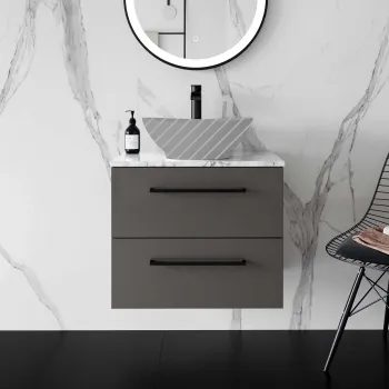 Elba Graphite Grey Wall Hung Drawer 600mm Excludes Counter Top Basin - Black Accents