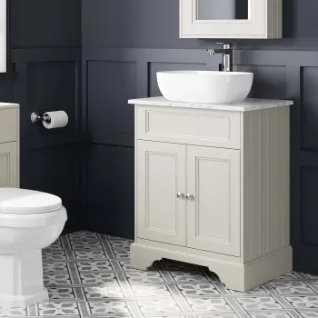 Lucia Chalk White Vanity with Marble Top & Curved Counter Top Basin 640mm