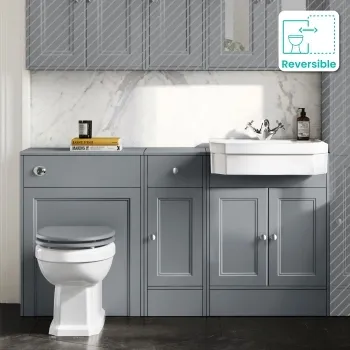 Monaco Dove Grey Combination Vanity Traditional Basin and Hudson Toilet with Wooden Seat 1500mm