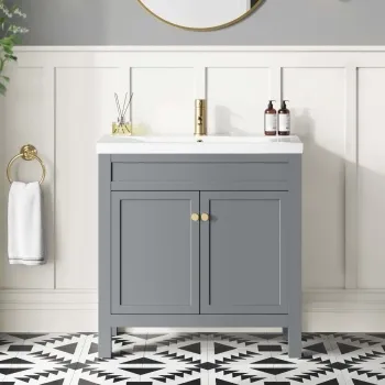 Bermuda Dove Grey Basin Vanity 800mm - Brushed Brass Accents
