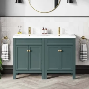Bermuda Midnight Green Double Basin Vanity 1200mm - Brushed Brass Accents