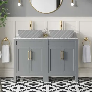 Bermuda Dove Grey Cabinet with Marble Top 1200mm Excludes Counter Top Basins - Brass Knurled Handles