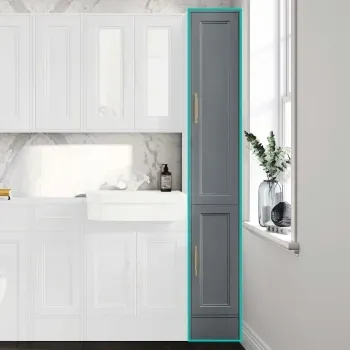 Monaco Dove Grey Floor Standing Tall Cabinet Unit 1900x300mm - Brass Knurled Handles