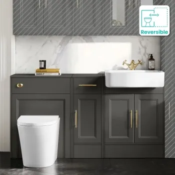 Monaco Graphite Grey Combination Vanity Basin and Boston Toilet 1500mm - Brass Knurled Handles