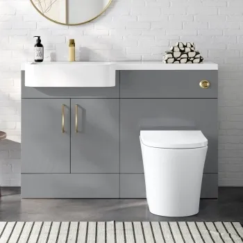 Harper Stone Grey Combination Vanity Basin and Tucson Toilet 1200mm - Brushed Brass Accents - Left Handed