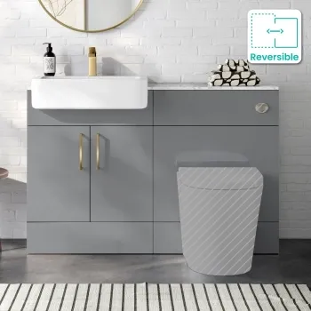 Harper Stone Grey Basin Vanity with Marble Top & Back To Wall Unit 1200mm (Excludes Toilet) - Brushed Brass Accents