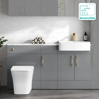 Harper Stone Grey Combination Vanity Basin with Marble Top & Houston Toilet 1500mm - Brushed Brass Accents