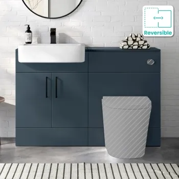 Harper Navy Blue Basin Vanity and Back To Wall Toilet Unit 1200mm (Excludes Toilet) - Black Accents