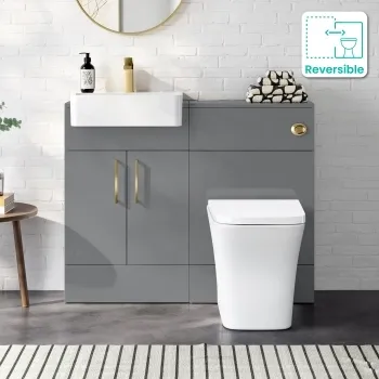 Harper Stone Grey Combination Vanity Basin & Houston Toilet 1000mm - Brushed Brass Accents