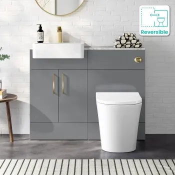Harper Stone Grey Combination Vanity Basin with Marble Top & Tucson Toilet 1000mm - Brushed Brass Accents