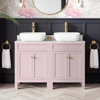 Bermuda Cashmere Pink with Marble Top & Curved Counter Top Basin 1200mm - Brushed Brass Accents