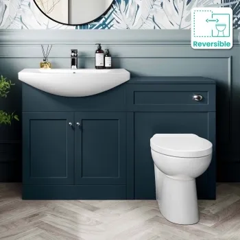 Capri Navy Blue Combination Vanity Basin and Austin Toilet 1350mm - Chrome Handles
