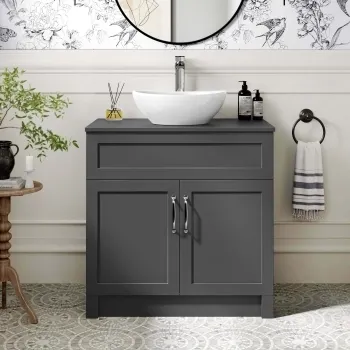 Milos Slate Grey Vanity with Oval Basin 800mm - Traditional Handles