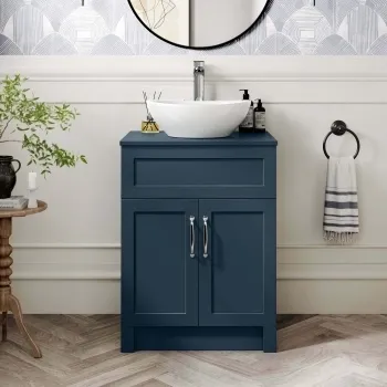 Milos Navy Blue Vanity with Oval Basin 600mm - Traditional Handles
