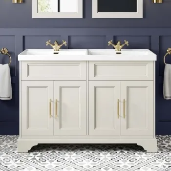 Lucia Chalk White Double Basin Vanity 1200mm - Brass Knurled Handles