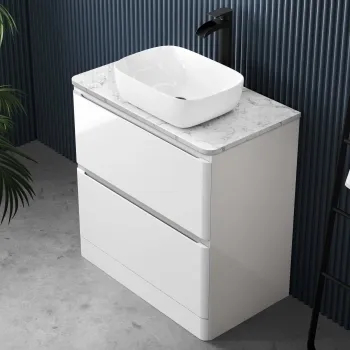 Corsica Gloss White Vanity Drawer with Marble Top & Curved Counter Top Basin 800mm