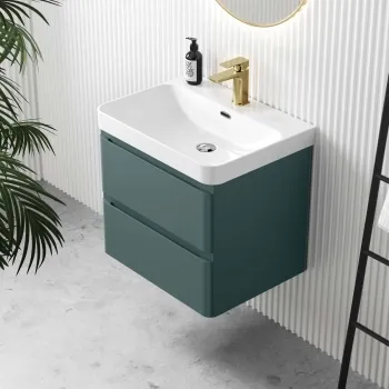 Corsica Midnight Green Wall Hung Basin Drawer Vanity 600mm