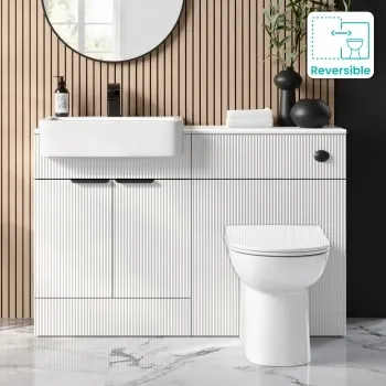 Sicily Fluted Coastal White Combination Vanity Basin and Aruba Toilet 1200mm - Black Accents
