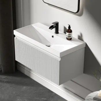 Malta Fluted Coastal White Wall Hung Basin Drawer Vanity 800mm