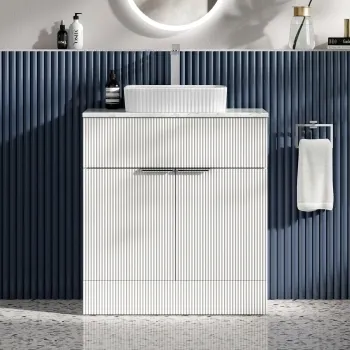 Havana Fluted Coastal White Cabinet with Marble Top & Reno Basin 800mm - Chrome Handles