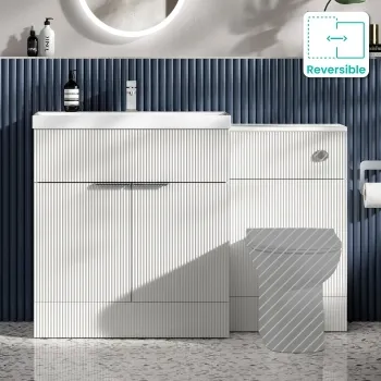 Havana Fluted Coastal White Basin Vanity and Back To Wall Toilet Unit 1300mm (Excludes Toilet) - Chrome Handles