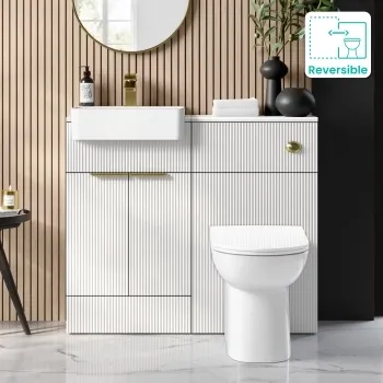 Sicily Fluted Coastal White Combination Vanity Basin and Aruba Toilet 1000mm - Brushed Brass Accents