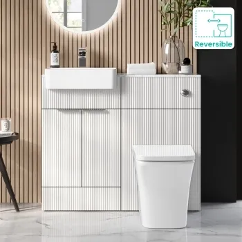 Sicily Fluted Coastal White Combination Vanity Basin with Marble Top & Houston Toilet 1000mm - Chrome Handles